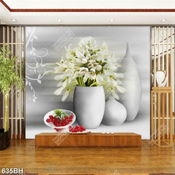 Tranh bình hoa sứ màu trắng mướt trong chiếc bình sứ decor