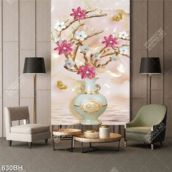Tranh bình hoa in uv những bông hoa giả ngọc bên đàn bướm