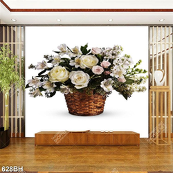 Tranh bình hoa psd những bông hoa hồng trắng trông chiếc giỏ