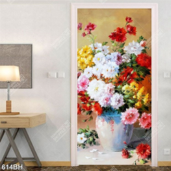 Tranh bình hoa mẫu đơn khoe sắc đỏ rực rỡ trên bức tường 3d