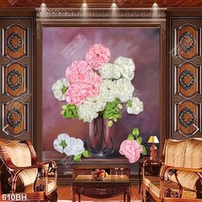 Tranh bình hoa hồng bằng lụa trong chiếc bình thủy tinh psd