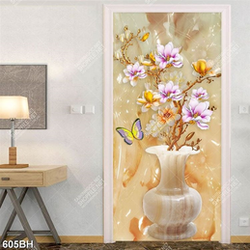 Tranh bình hoa 3d cành hoa mộc lan vàng trên tường giả ngọc
