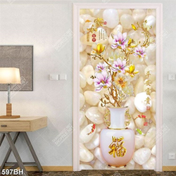 Tranh bình hoa mộc lan vàng trên bức tường đá cuội in canvas