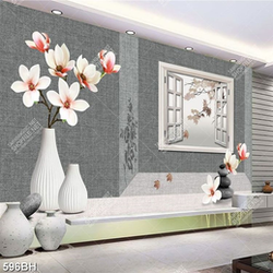 Tranh bình hoa 3d những bông hoa mộc lan rụng bên cửa sổ