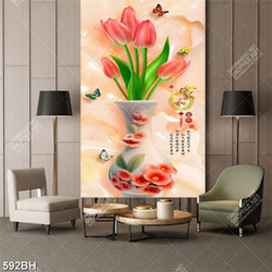 Tranh bình hoa psd những bông hoa tulip hồng nở rực rỡ