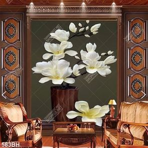 Tranh bình hoa psd cành hoa mộc lan khoe sắc trên tường