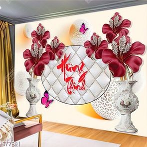 Tranh bình hoa psd những bông hoa dâm bụt giả hồng ngọc