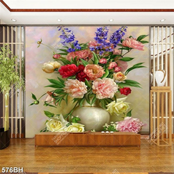 Tranh bình hoa nghệ thuật những bông mẫu đơn và hoa hồng