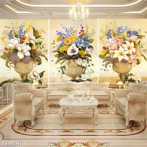Tranh bình hoa trang trí 3 tấm hoa ly cổ điển trong phòng khách