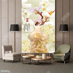 Tranh bình hoa psd chú chim ri bên bình hoa mộc lan giả ngọc