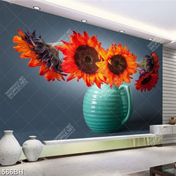 Tranh bình hoa decor những bông hoa hướng dương vàng úa