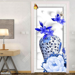Tranh bình hoa dán tường những bông hoa màu xanh lam