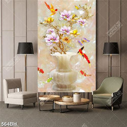 Tranh bình hoa in canvas chim ri bay lượn bên hoa mộc lan
