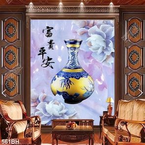 Tranh bình hoa in uv bông hoa mẫu đơn giả ngọc bên bình gốm