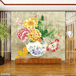 Tranh bình hoa psd những bông hoa mẫu đơn khoe sắc rực rỡ