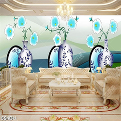 Tranh bình hoa 3d những bông hoa màu xanh trong chiếc bình