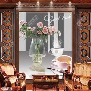 Tranh bình hoa in canvas nhành hoa hồng trong bình thủy tinh