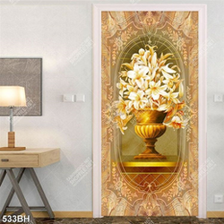 Tranh bình hoa trang trí hoa mộc lan trong chiếc bình vàng