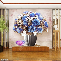 Tranh bình hoa dán tường những bông hoa hồng màu xanh lam