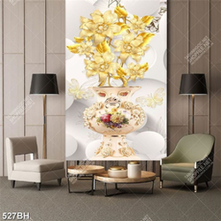 Tranh bình hoa 3d hoa mộc lan dáp vàng lấp lánh trên nền trắng