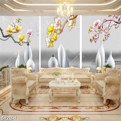 Tranh bình hoa mộc lan dáp vàng decor 3 tấm đa dạng màu sắc