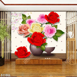 Tranh bình hoa dán tường những bông hoa hồng nhiều màu sắc