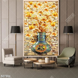 Tranh bình hoa in uv những trái táo vàng và cành hoa mộc lan