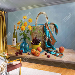 Tranh bình hoa in canvas những trái cam và nho trên bàn