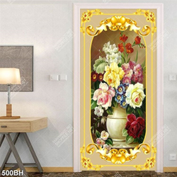 Tranh bình hoa hồng nhiều màu sắc trên bàn tiệc 3d