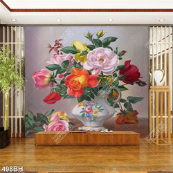 Tranh bình hoa in uv những bông hồng trên bàn tiệc