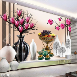 Tranh bình hoa 3d những bông hoa hồng nhung khoe sắc