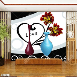 Tranh bình hoa mẫu đơn khoe sắc bên chữ love treo tường