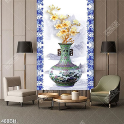 Tranh bình hoa trang trí cành hoa mộc lan trong bình gốm Tranh bình hoa trang trí cành hoa mộc lan trong bình gốm