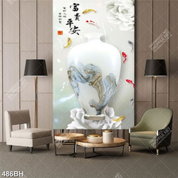 Tranh bình hoa nghệ thuật chiếc bình gốm bên đàn cá