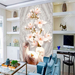 Tranh bình hoa decor hoa mộc lan trên tường vân đá