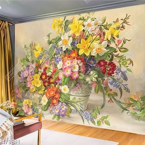 Tranh bình hoa trang trí những bông hoa nở rộ trên bàn