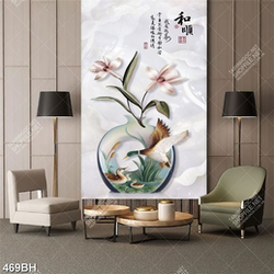 Tranh bình hoa psd những bông hoa bên đàn vịt trời