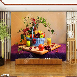 Tranh bình hoa decor những trái táo trong chiếc giỏ