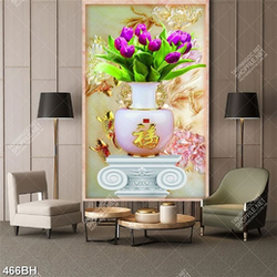 Tranh bình hoa tulip màu tím mộng mơ dán tường