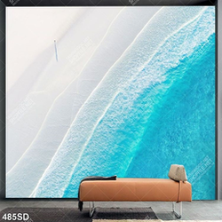 Tranh gắn tường nghệ thuât sóng biển bên bờ cát trắng xoá in kính