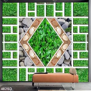 Tranh ốp tường đá và cỏ xanh nghệ thuật file psd