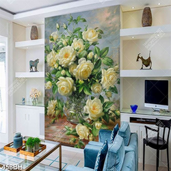 Tranh bình hoa decor những bông hoa hồng trắng muốt