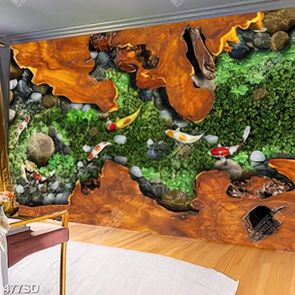 Tranh 3D hồ cá koi phong thuỷ chất lượng cao
