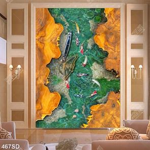 Tranh trang trí nhà nghệ thuật cá koi và hoa sen in uv