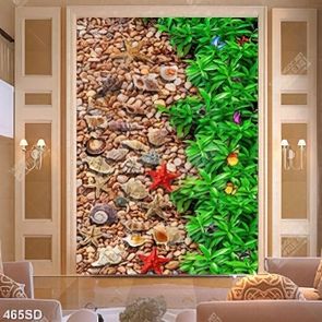 Tranh in sàn sao biển sỏi đá bên hàng cây xanh đẹp nghệ thuật