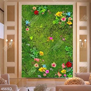 Tranh thảm cỏ và hoa trang trí nền nhà in kính