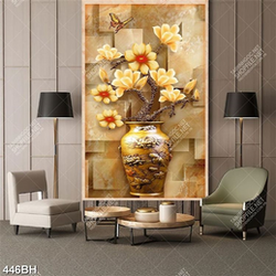 Tranh bình hoa 3d cành hoa mộc lan trên tường giả ngọc