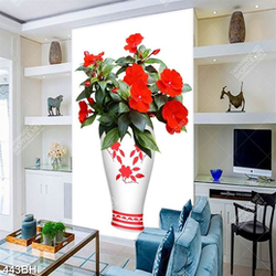 Tranh bình hoa trang trí những bông hoa đỏ khoe sắc