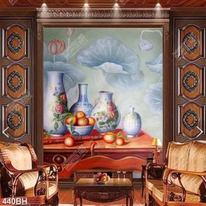 Tranh bình hoa decor những chiếc bình hoa trên bàn gỗ