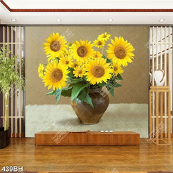 Tranh bình hoa hướng dương vàng khoe sắc dán tường